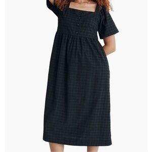 Madewell Corduroy Square-Neck Midi Dress Green Windowpane XXS